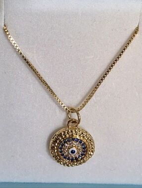 Gold Plated Evil Eye Pendant Necklace with Blue Accents